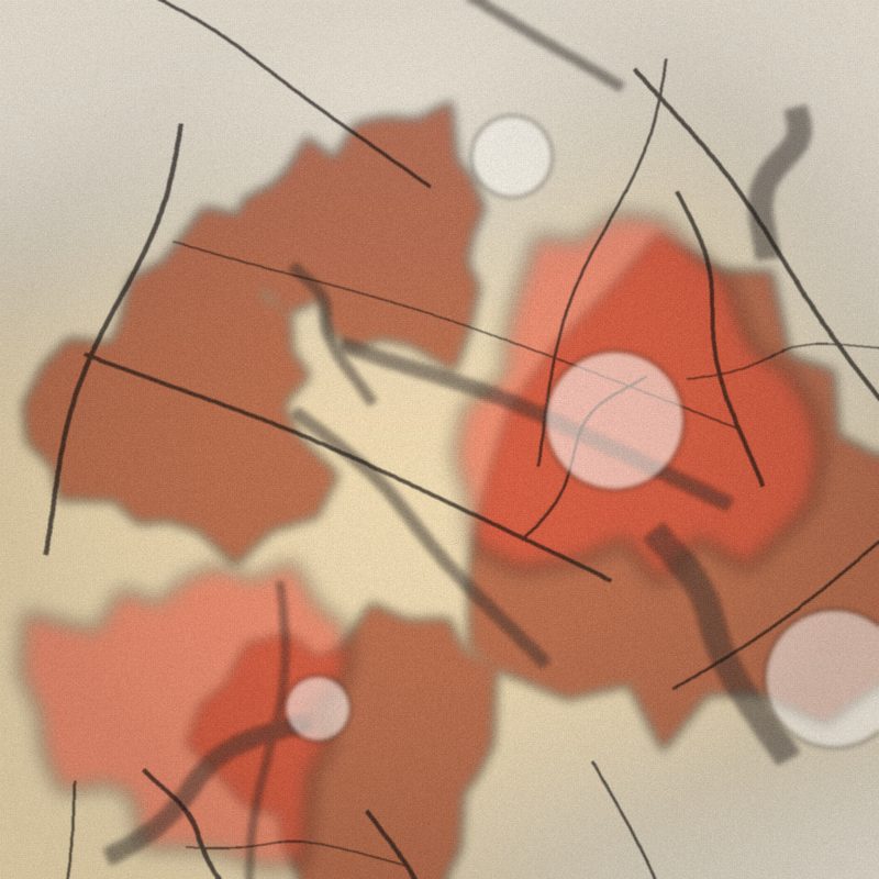 Terre brûlée — composition dense en ocre et rouille