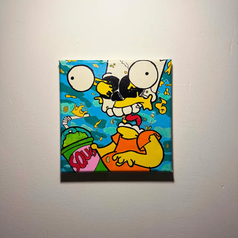 Brain Freeze Bart — Acrylique sur toile, 20 × 20 cm, 2020