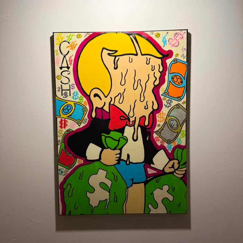 CASH — Acrylique sur toile, 70 × 50 cm, 2025