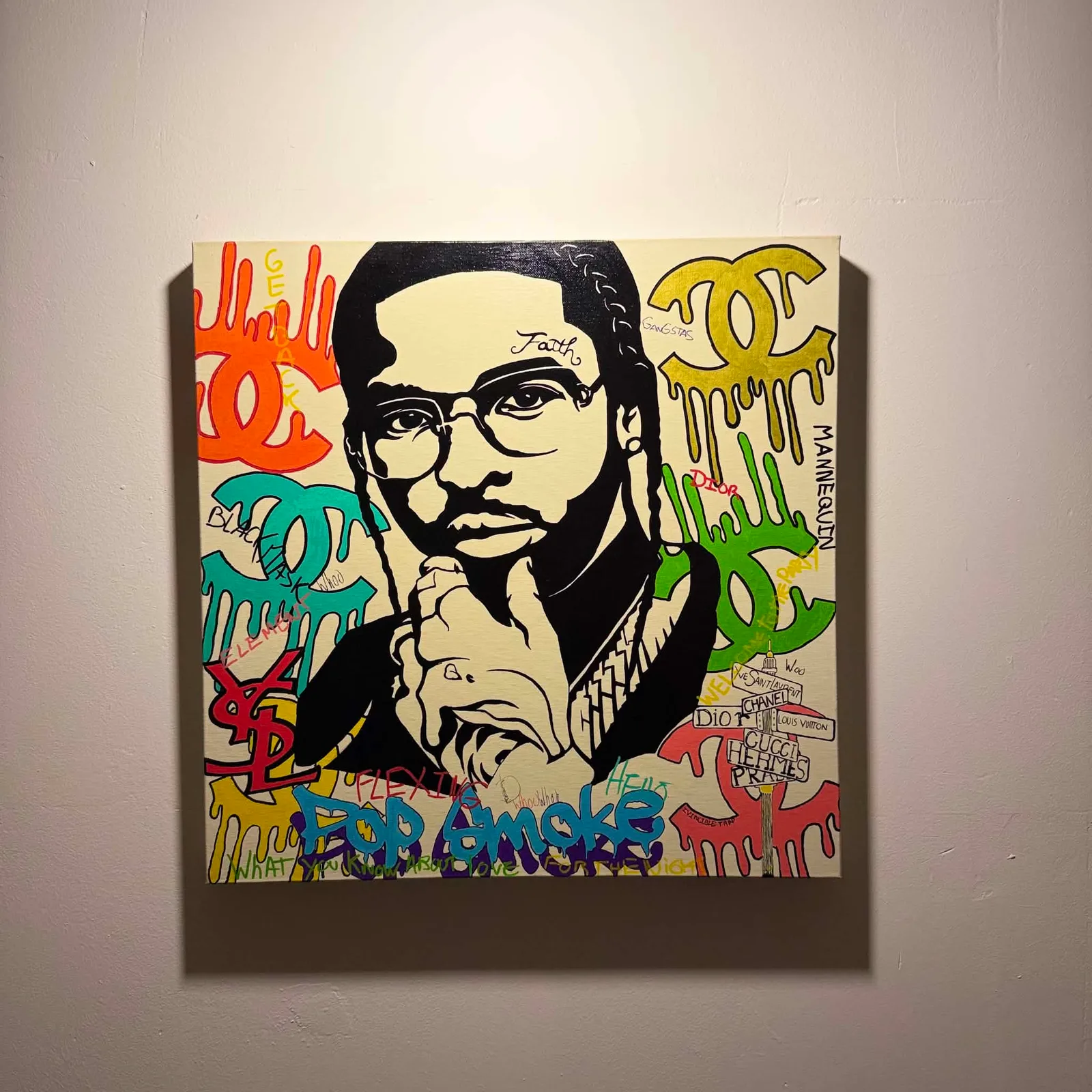 Pop Smoke — Acrylique et feutre sur toile, 50 × 50 cm, 2020