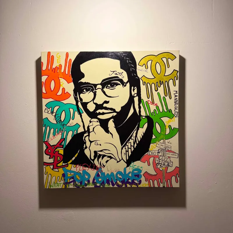 Pop Smoke — Acrylique et feutre sur toile, 50 × 50 cm, 2020